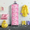 5-Drawer Fabric Nursery Organizer Pink Tie-dye Storage Tower Foldable Drawers Steel Frame MDF Wood Children's Playroom Organizer 6