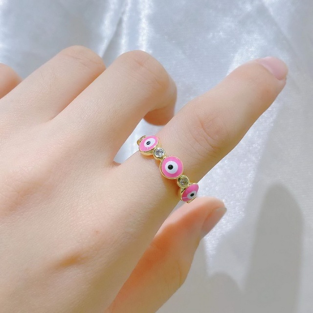 Turkish Evil Eye Ring For Women Open Rainbow Crystal Enamel Heart Beads Finger Couple Jewelry Party Girls Fashion Gifts