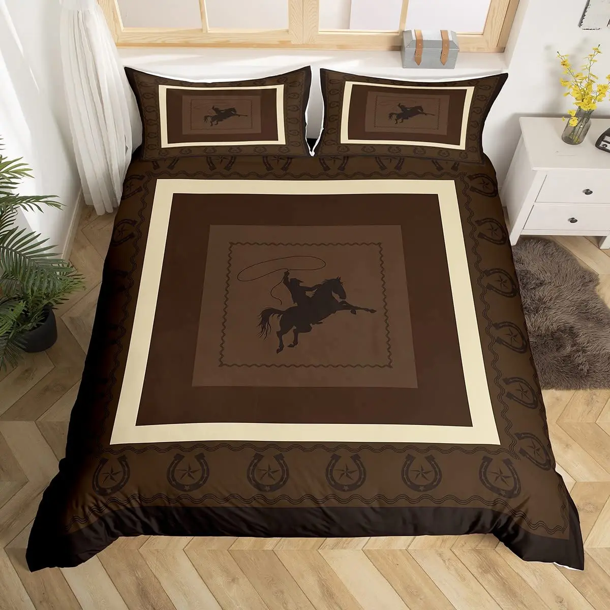 Description Picture 4 of itemLuxury Plaid Geometric Horse Print Bedding Set Modern Concise Duvet Cover with Pillowcases Queen King Size Bedroom Decor for Kid