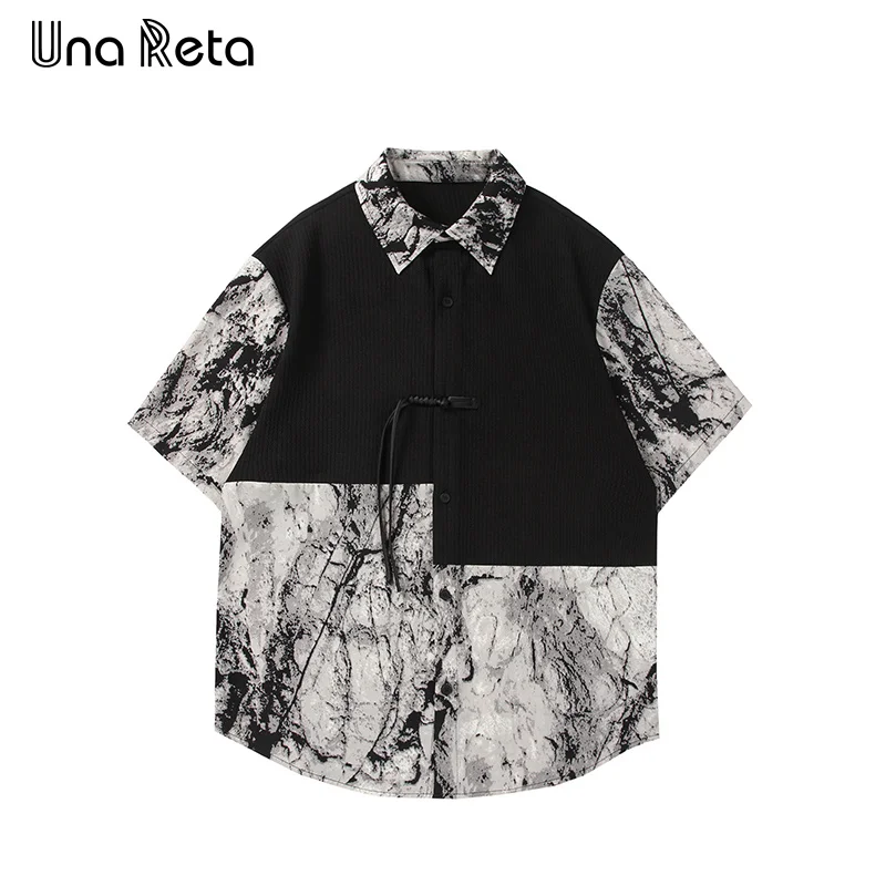 

Una Reta Men's Shirt 2024 Summer Tops Streetwear Hip hop fake two patchwork shirts Shirts Women Loose Short sleeve Couple Shirts