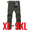 2024 Big Size Waterproof Pants Men Soft Shell Fleece Warm Trousers Male Outdoor Plus Large 9XL 4XL 8XL Work Winter Autumn Black 1