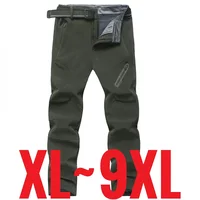 2024 Big Size Waterproof Pants Men Soft Shell Fleece Warm Trousers Male Outdoor Plus Large 9XL 4XL 8XL Work Winter Autumn Black 1