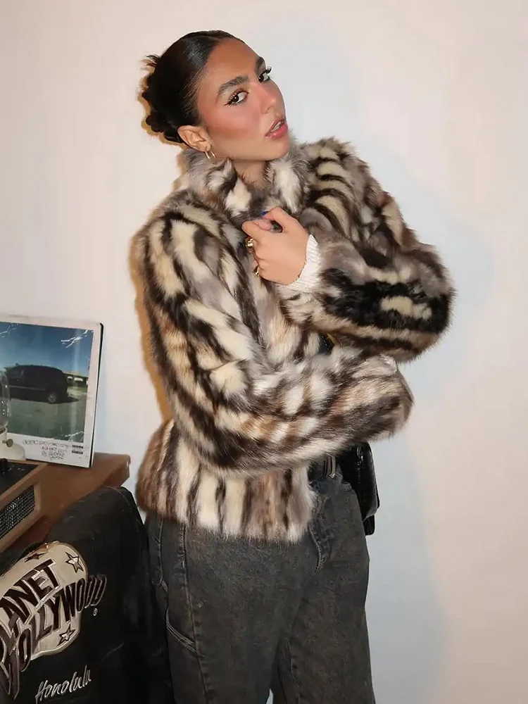 Women Elegant Faux Fur Jacket Autumn Winter Thick Warm Furry Short Coats Fashion Ladies Clothing High Street New Outerwears ﻿