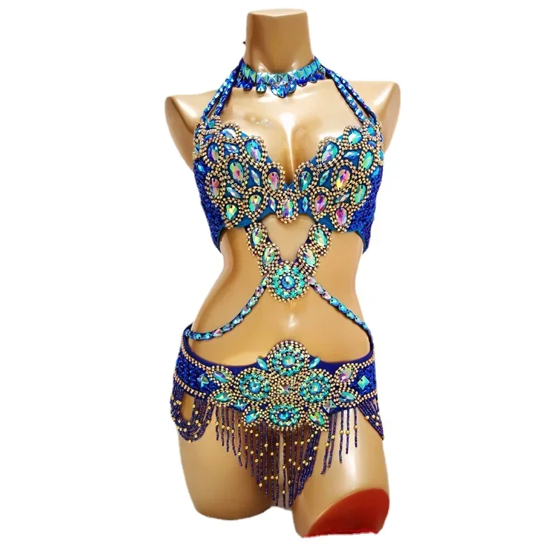 

Belly Dance Wear Women Samba Carnival Rio Costume Bra and Belt Stage Performance Wear Handmade Beads Adult Show Outfit Sexy