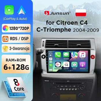 Radio de coche Junsun con CarPlay inalámbrico y Android Auto para Citroen C4 C-Triomphe 2004-2009, sistemas inteligentes para coche, DSP, SWC, RDS, GPS, FM, BT 1