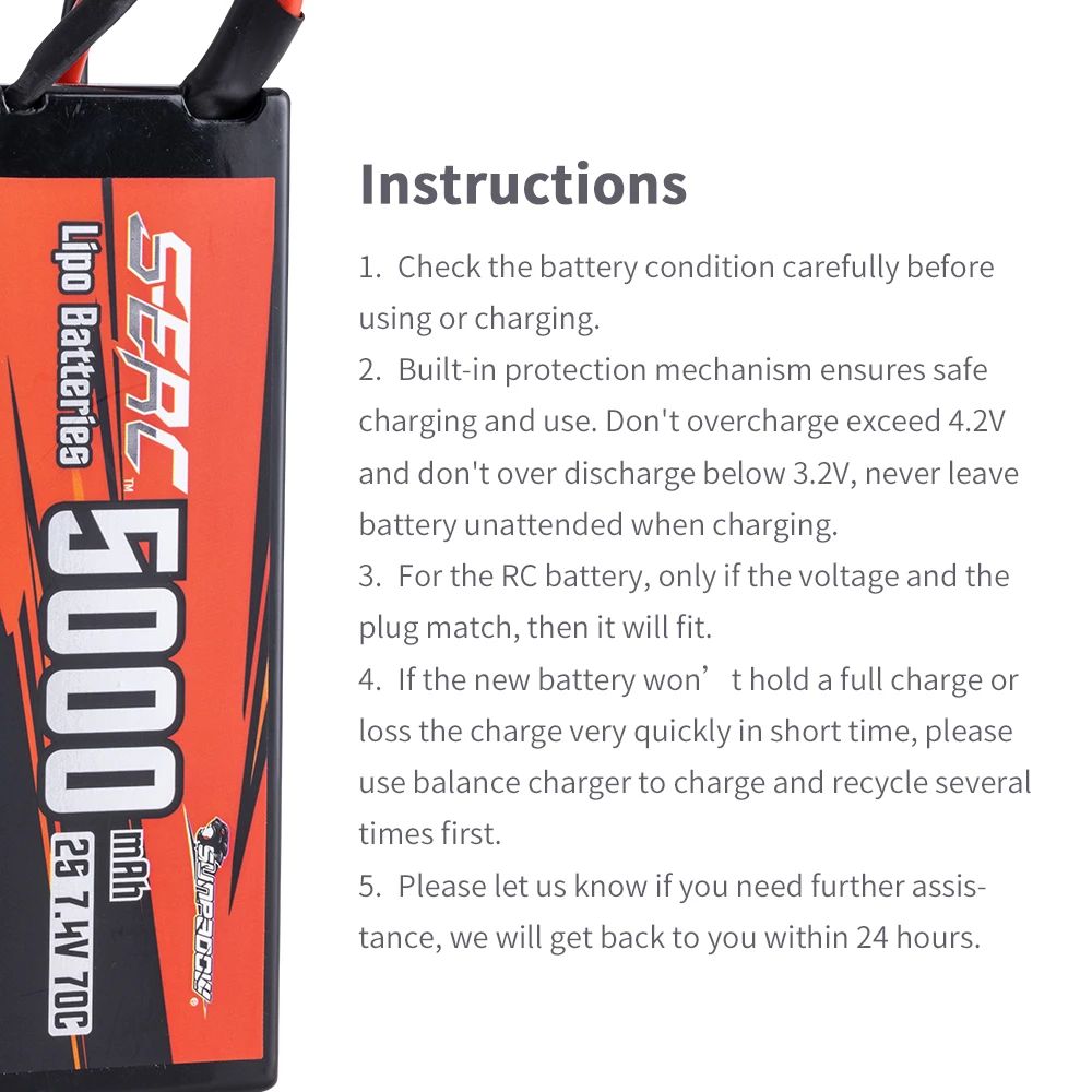 Sunpadow 2S Lipo Battery for 5000mAh 7.4V 70C 130C Hard Case