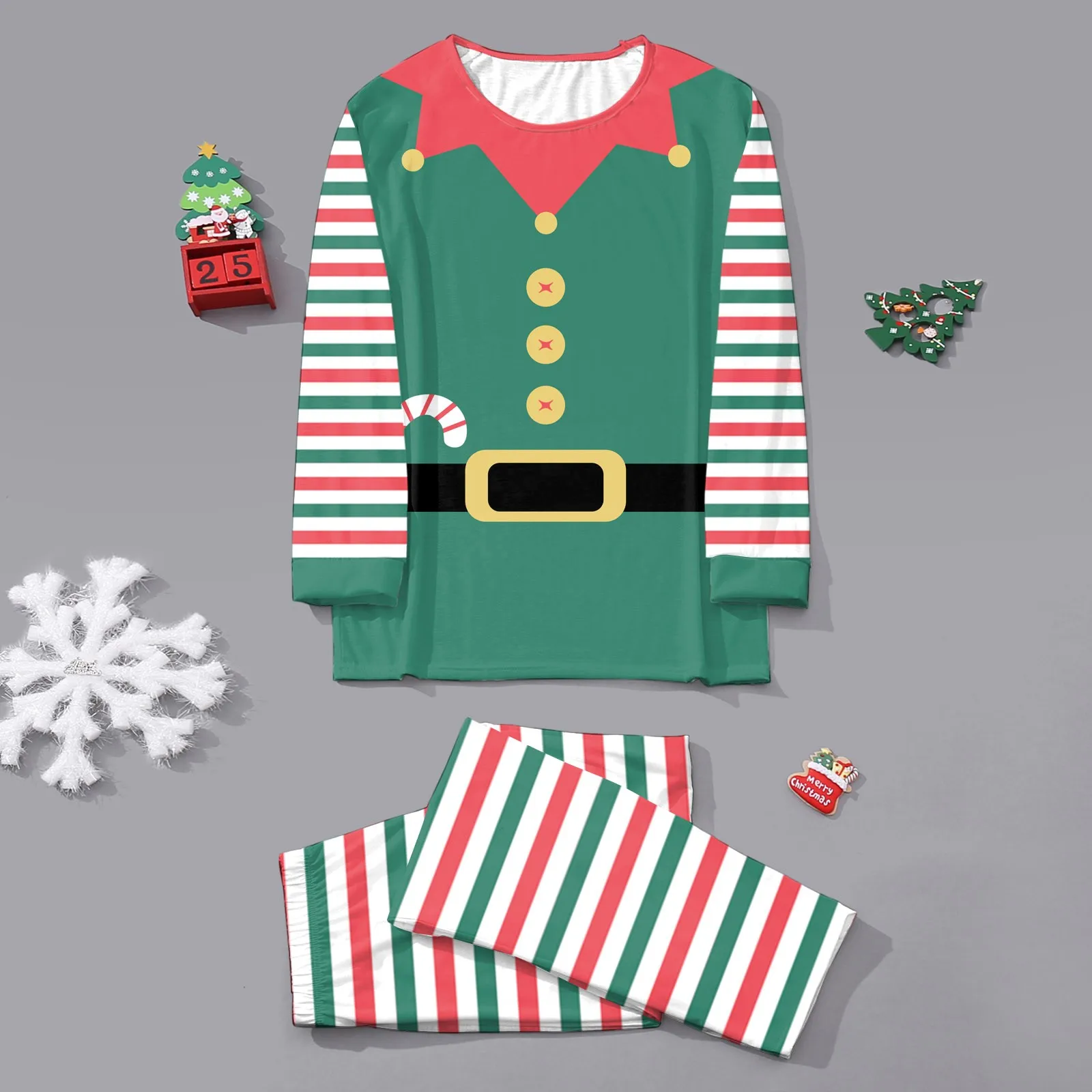 thumbnail image 4 of Conjunto de pijamas a juego para mamá, papá y niños con estampado de dibujos animados de Feliz Navidad, traje de 2 piezas, pijamas suaves y sueltos con aspecto familiar para Navidad, 4 of 5