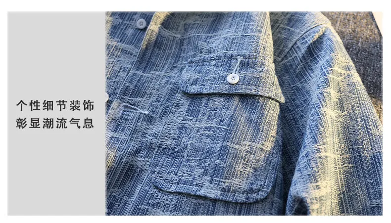 Klassische Herren-Jeansjacken aus blauem Karo-Baumwolldenim – Lässige Streetwear, winddichte Oberteile für Frühling/Herbst 2026 – Jugend-Jeansmäntel – Detail 4