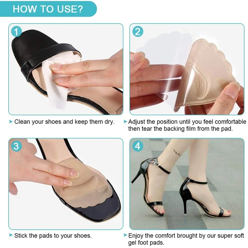 1 Pair Non-Slip Forefoot Pads Shoe Insoles Sole Cushion High Heels Foot Inserts Size Reducer Shoe Filler Comfort Pad