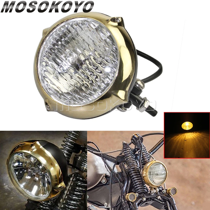 BrassMotorcycle45VintageHeadlightBatesE4EmarkH4HighLowBeam