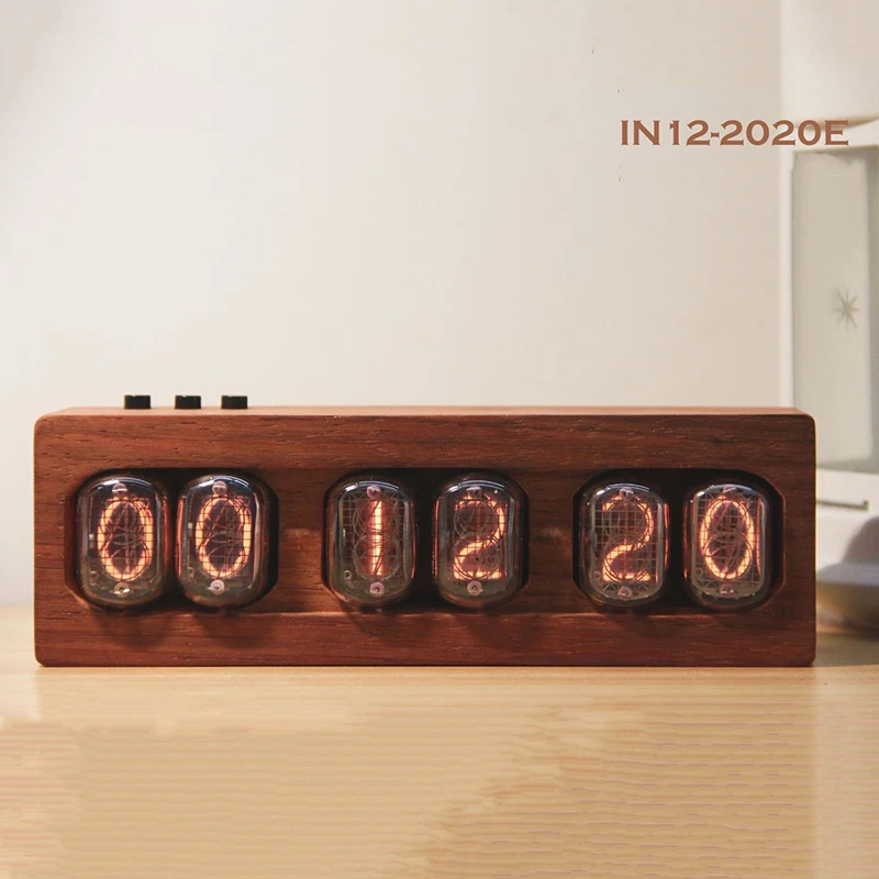 In12 Nixie Tube Clock Retro Table Clock Wood Red Rosewood Electronic Desktop Glow Tube Clocks Brown  