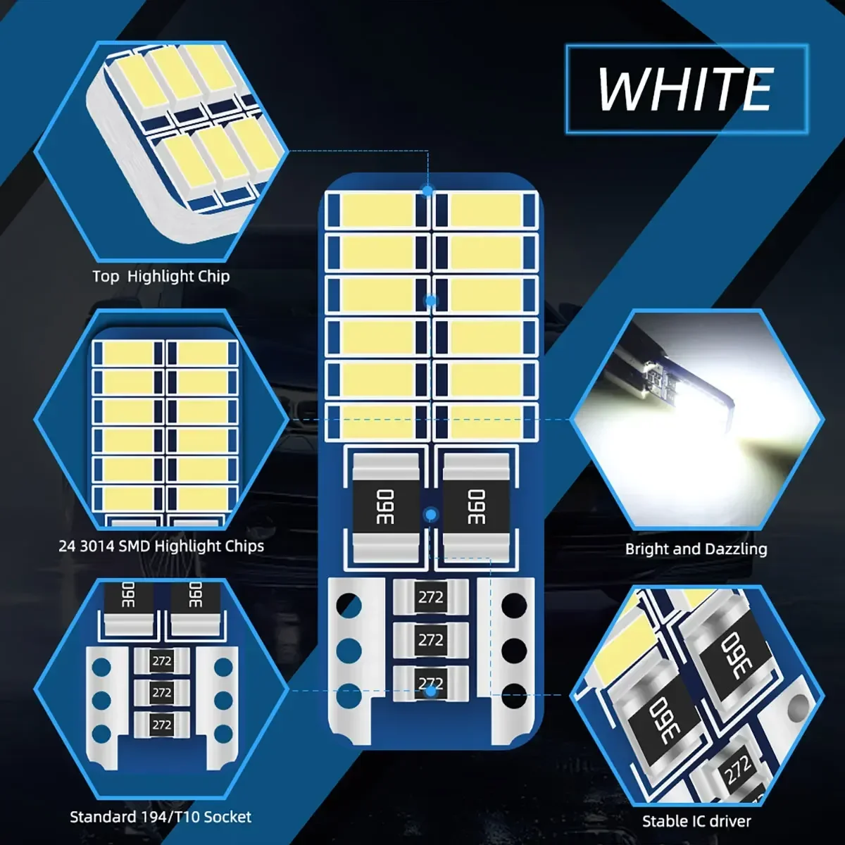 White 6000k LED Car Interior Light Bulb 12v Universal