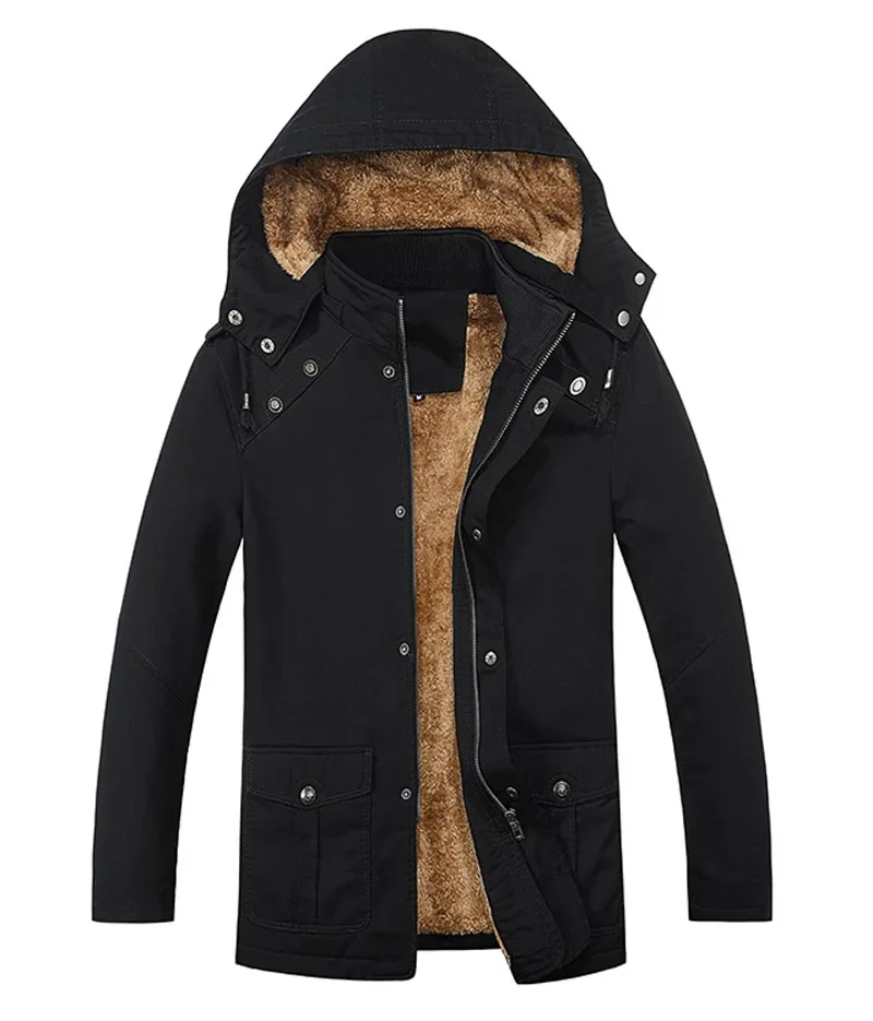 thumbnail image 1 of Abrigo militar de carga para hombre, chaqueta gruesa y cálida para hombre, parka de invierno, chaqueta acolchada de algodón informal, sudaderas con capucha de piel con múltiples bolsillos para hombre,, 1 of 5