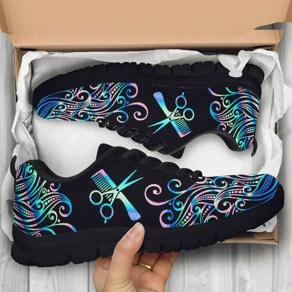 Trendy Color Ombre Hairdressing Equipment Printed Lightweight Outdoor Shoes Black Platform Sneakers Casual Shoes