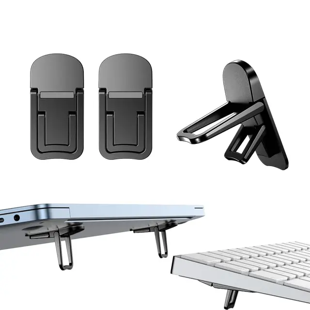 Mini support pliable pour ordinateur portable, 2 pièces, support Invisible en alliage de Zinc pour ordinateur portable, ascenseur de clavier auto-adhésif à Angle réglable pour bureau 1
