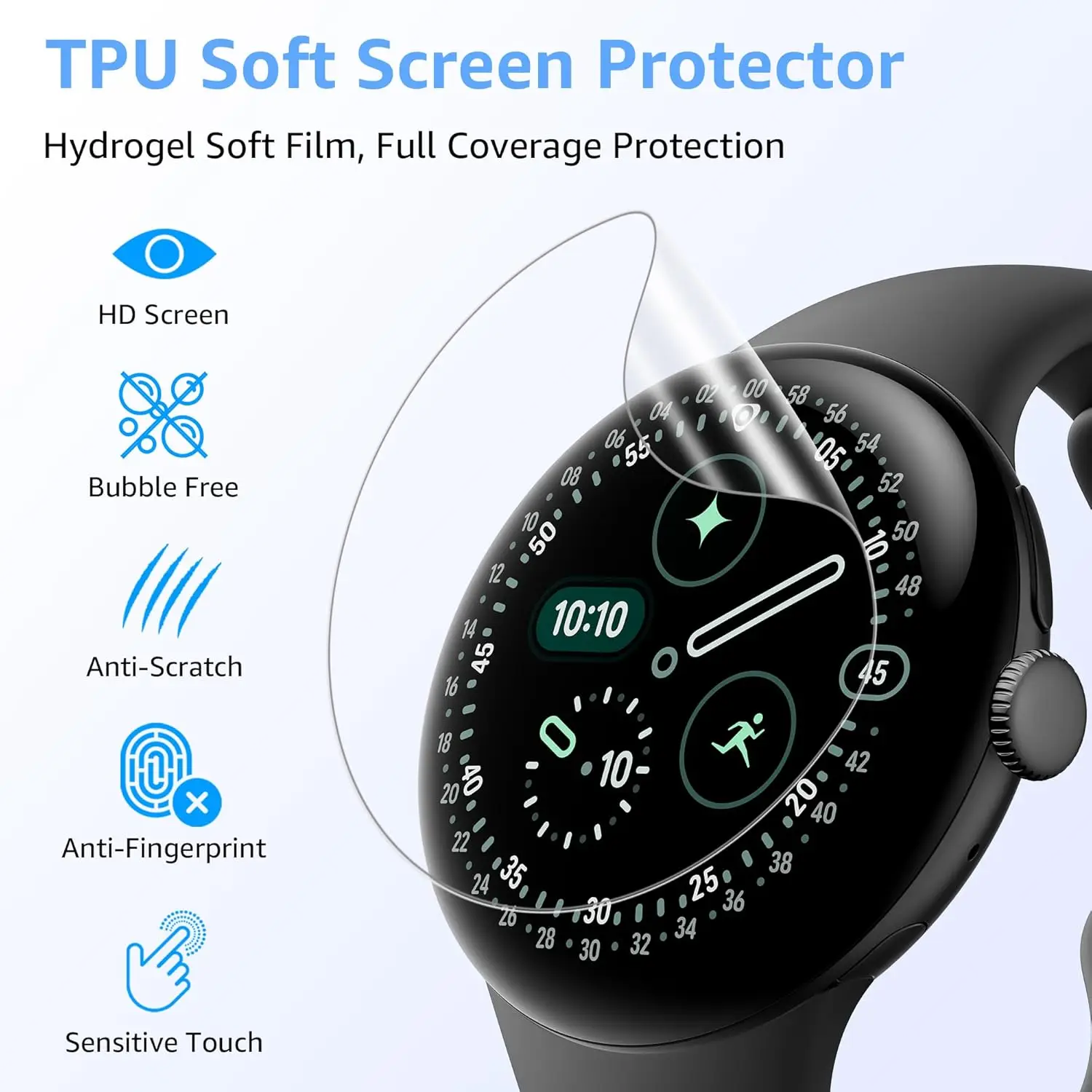 Premium TPU Screen Protector Film for Pixel Watch - Anti-Scratch Hydrogel 41mm/45mm