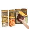 1100ML Square Sealed Plastic Food Jar Bamboo Cover Kitchen Cereal Jar Storage Box Transparent Tea Storage Jar Kitchen Supplies 5
