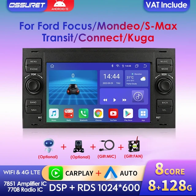 Autoradio 2din Android 12 7'' Car Radio Multimedia Player for Ford Kuga Mk1  Focus Transit Connect Mondeo GPS BT Stereo 4G NO CAN