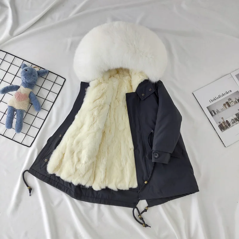 Winter Girls Fur Coat Children Natural Rabbit Fur Kids Jacket Warm Parkas Real Raccoon Boys Girls Jacket size 110-170 TZ204