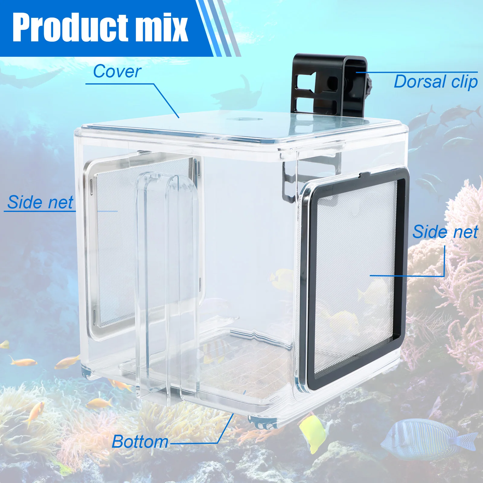 Clear Acrylic Fish Breeding Box with Detachable Mesh for Aquariums