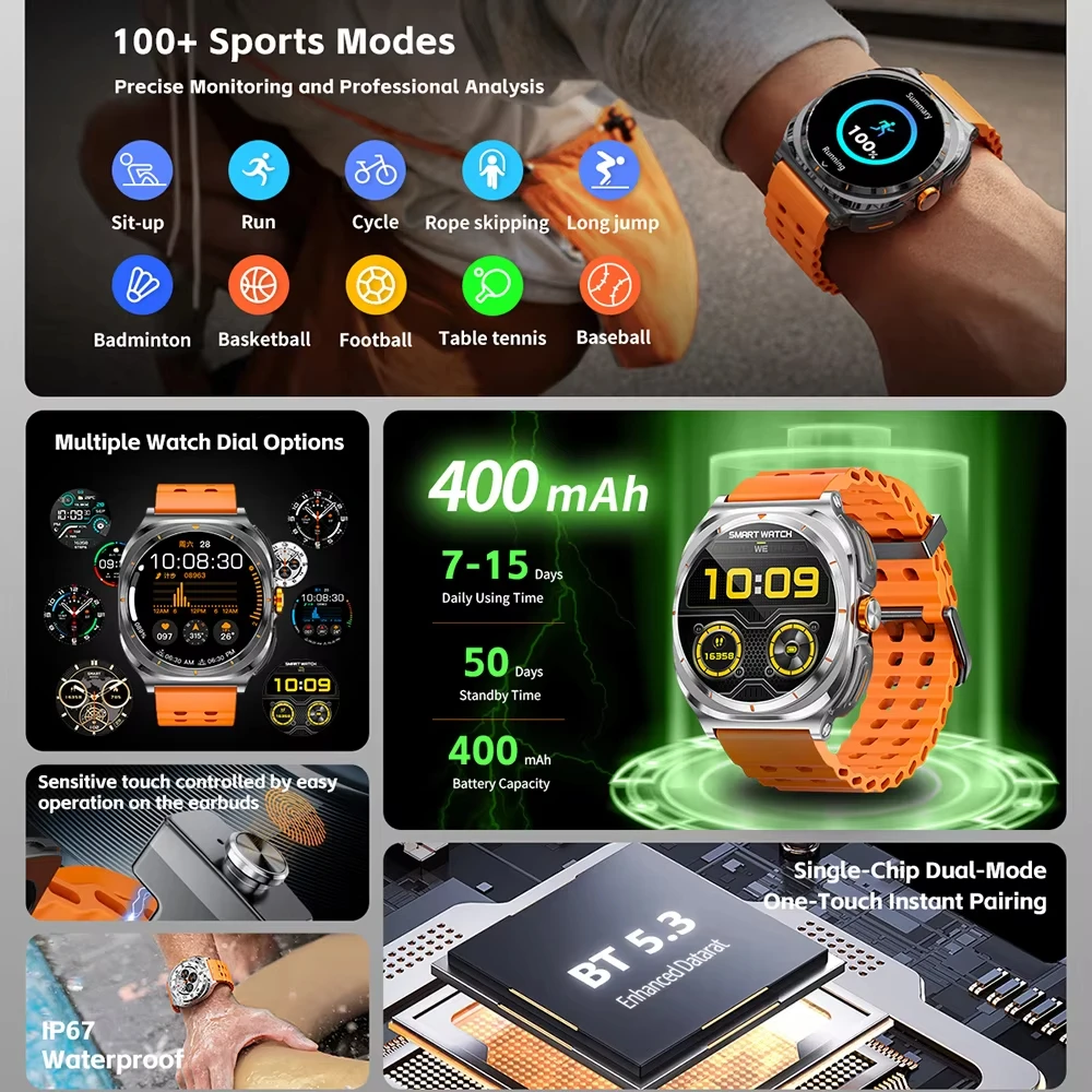 New Upgraded For smasung official TWS 2 in 1 SmartWatch with Headphones Bluetooth Call IP68 Waterproof Outdoor Sport Smartwatch 3