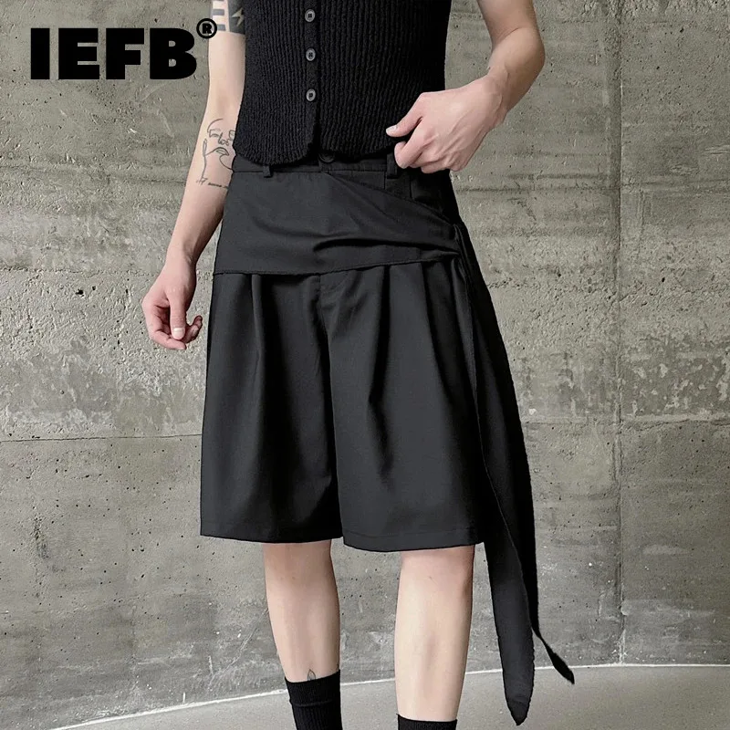 

IEFB New Men's Shorts Summer Dark Style Irregular Ribbon Wide Leg Niche Design Casual Trendy Versatile Male Loose Pants 9C5910