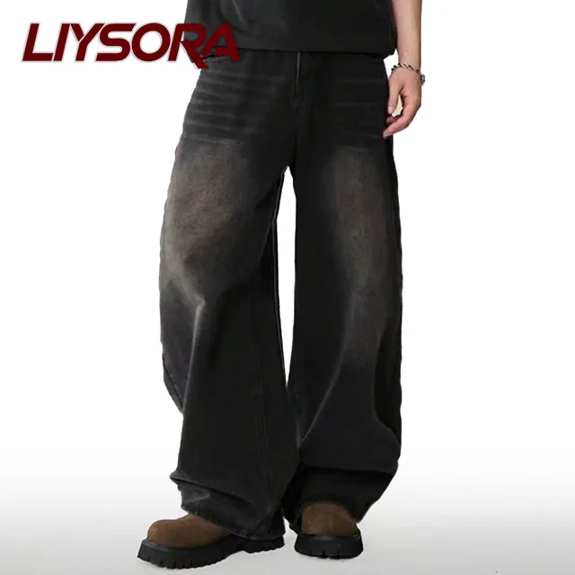 Quatre saisons américain rétro noir Baggy jambe large jean coréen étudiant décontracté droit ample Denim pantalon gris bleu jean unisexe 1