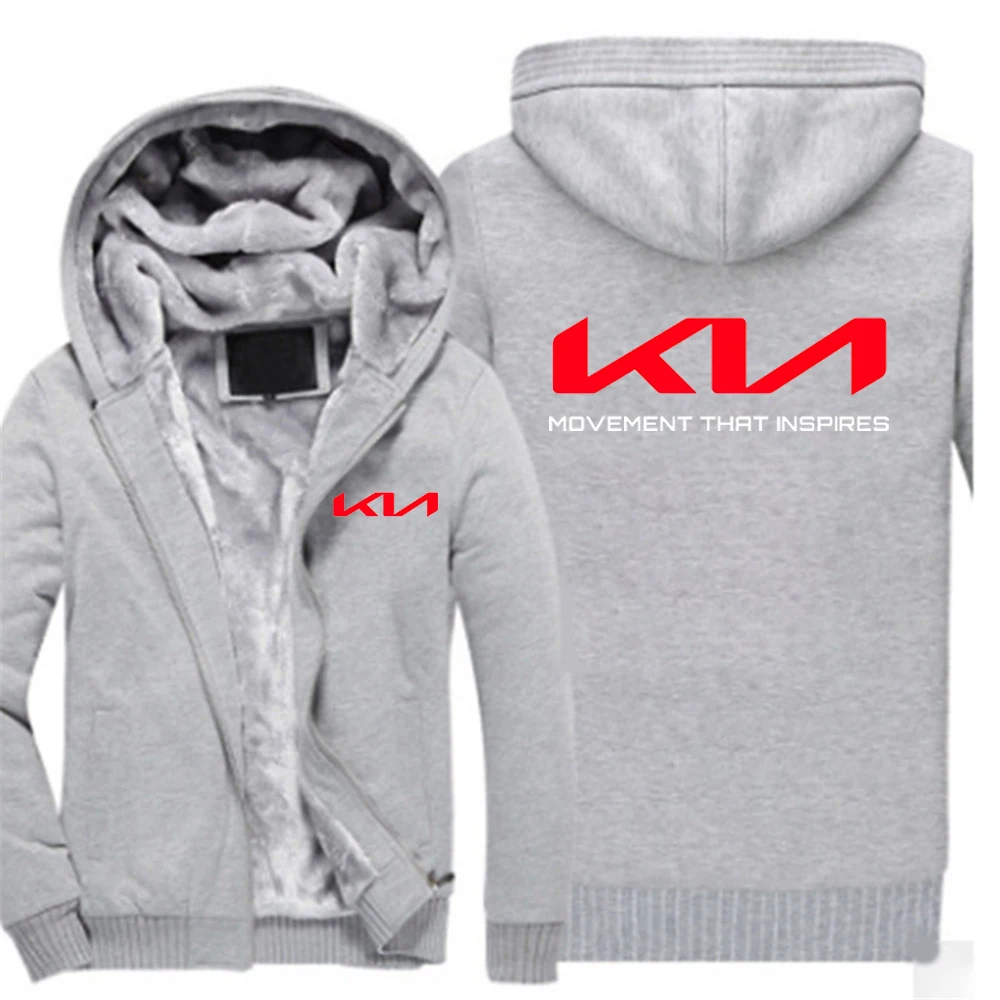 2022 New Men's Winter Hoodie Kia Logo Printing Thickened Warm Thickened Solid Color Casual Zipper Jacket Fashion Sweater Jacket black sweatshirt