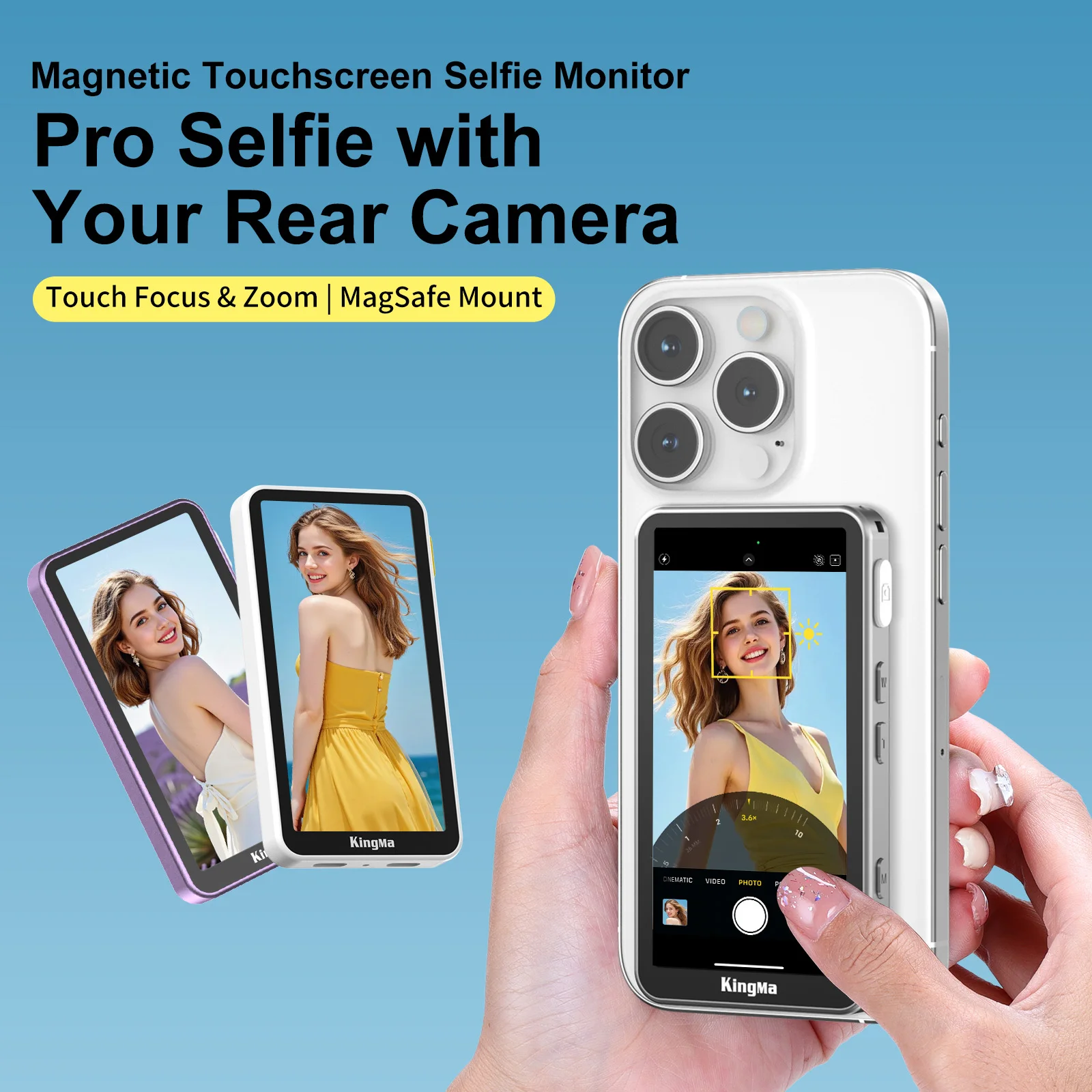 PH02 ULTRA Phone Vlog Selfie Monitor 4 inch Touch Screen Video Transmission Rear Camera Monitor for TikTok, for iPhone
