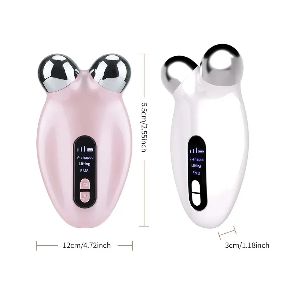 Face Lifting 3D Roller Massager Machine EMS Microcurrent Blue Red Light Therapy V Shaped Double Chin Remover Face Tighting Tool