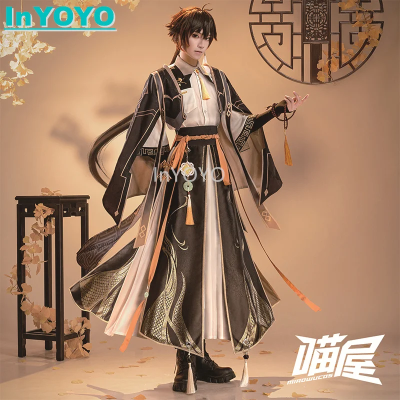 

InYOYO Zhongli Genshin ударопрочный Косплей Костюм Игровой костюм красивая униформа для мужчин на Хэллоуин Карнавал яркий костюм для ролевых игр Новинка