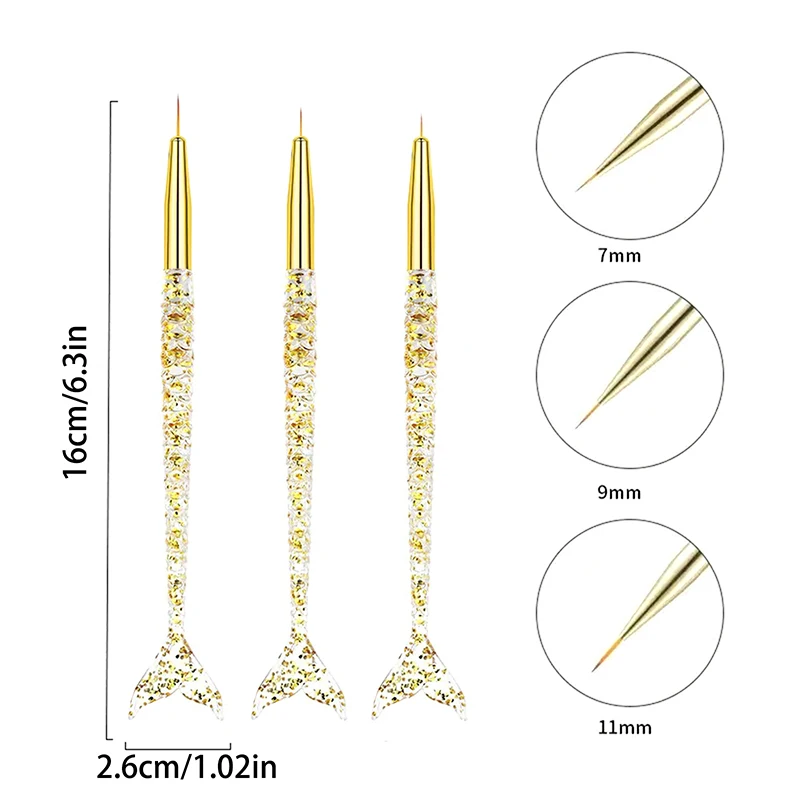 7/9/11mm Mermaid Pen Nail Art Brush Liner Line Stripe Fish Flower Painting Drawing Manicure Tools Tips Design