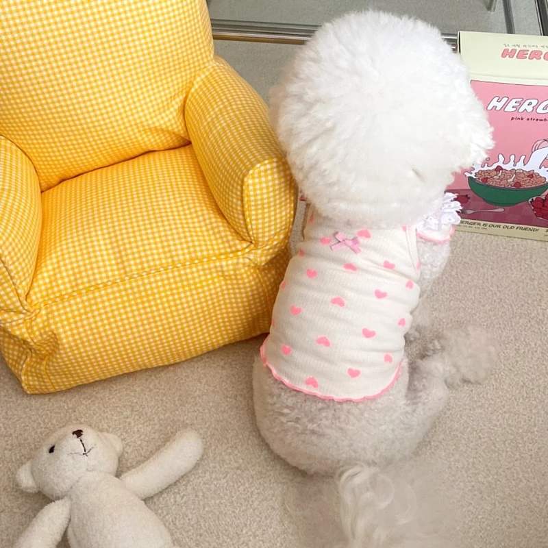 귀여운 레이스 러브 애완 동물 고양이 옷, 얇은 통기성 강아지 조끼, 비숑 말티즈 요크셔 작은 강아지 옷, 여름 신상