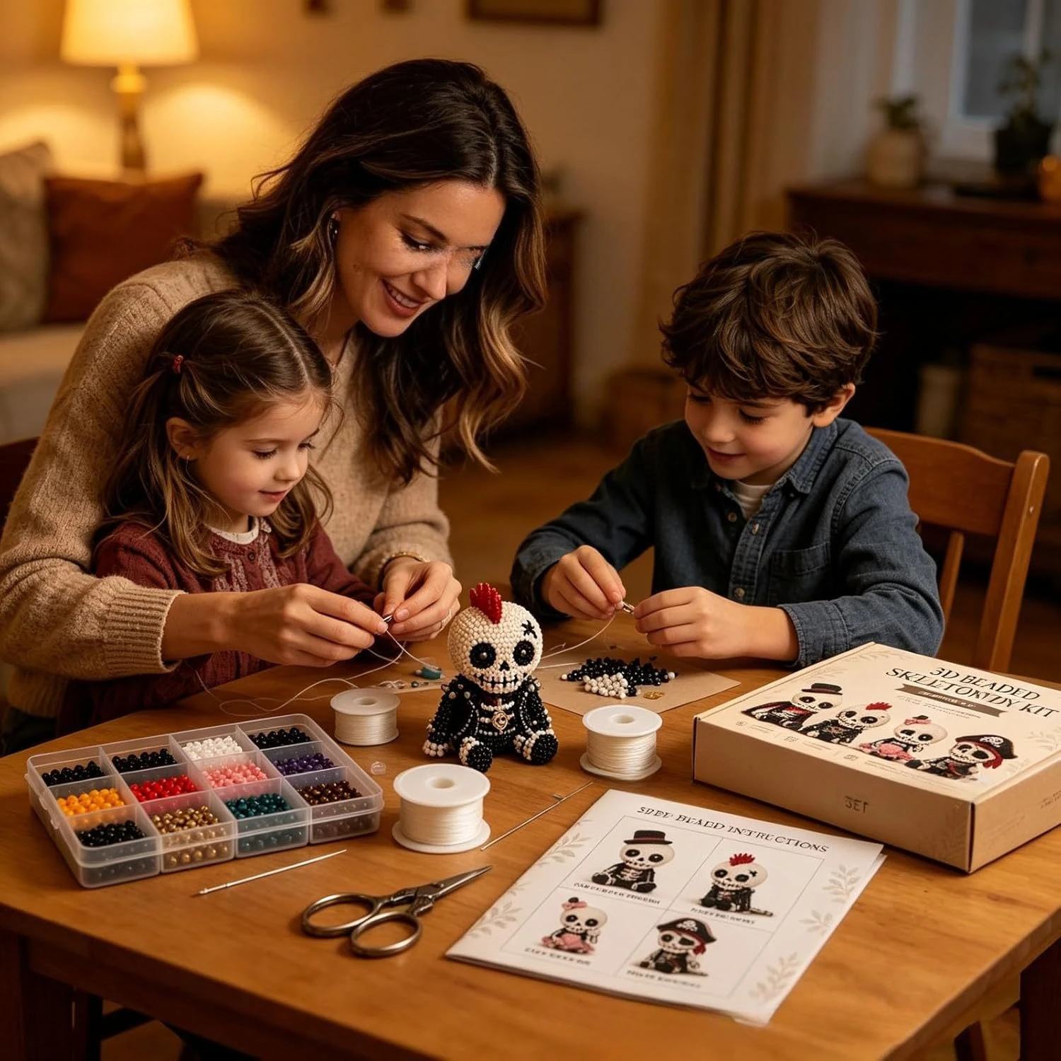 Kit Creativo 3D per Scheletri con Perline, Set Artistico Fai-da-Te Unico con Istruzioni, Regalo Perfetto per Bambini e Adulti, Divertente Set da 4 Pezzi - immagine 3