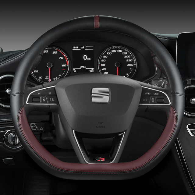 Leather Car Steering Wheel Cover Non-Slip 38cm For Seat Tarraco Arona Ateca Ibiza Toledo Mii Leon Arosa Exeo ST FR