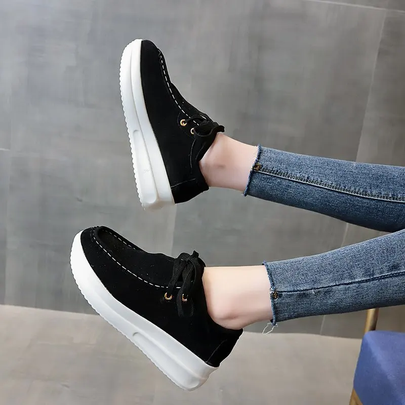 

Shoes for Women 2024 Fashion Women Sneakers Thick-soled Loafers Lace Up Wedge Heel Casual Shoes Zapatos De Mujer