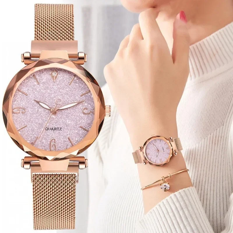

Women Watch Luxury Magnetic Starry Sky Ladies Quartz Wrist Watches Mesh Strap Round Dial Female Clock 시계 여성 Reloj Mujer Montre