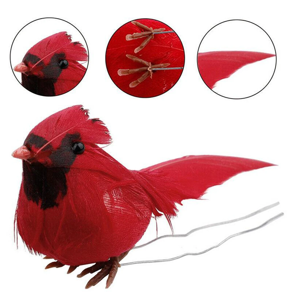 Cardinal Clip-on Christmas Tree Ornaments Set of 10 Cardinals and Metal Clips Attached Small Artificial Birds for Crafts
