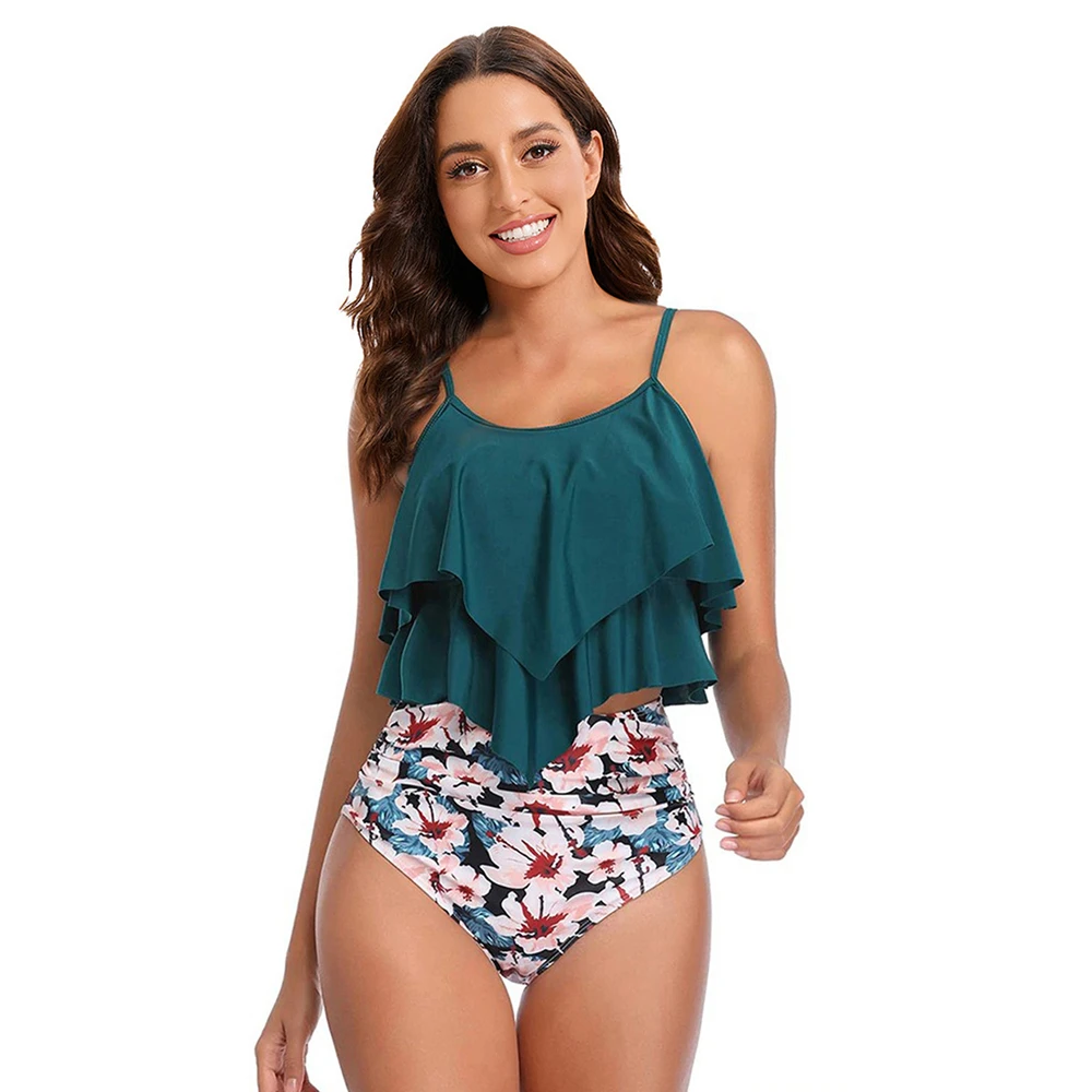 Women Tankini Set 8 Colors Women Ruffled Tankini Set