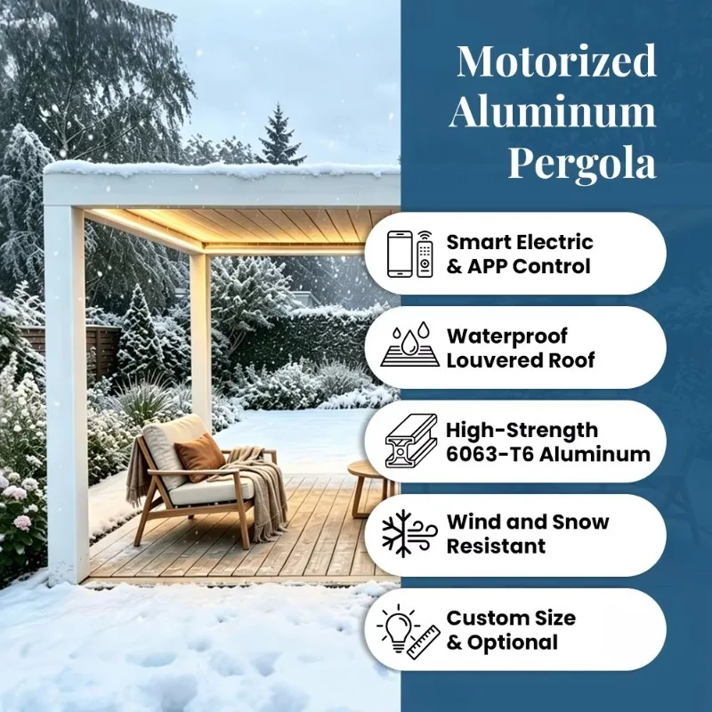 Gazebo Elettrico in Alluminio Moderno e Lussuoso, Impermeabile e Antivento, con Tetto a Lamelle Personalizzabile per Giardino Esterno - immagine 2