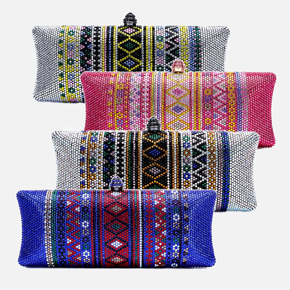 2024 Italy's latest design elegant luxury ladies wedding party dinner gift Crystal multi-color square ethnic style diamond eveni