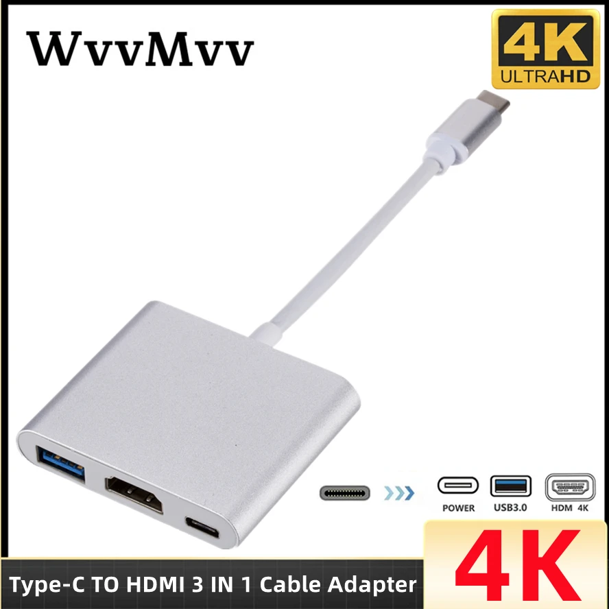 

Type-C HUB USB-C To HDMI-Compatible Splitter USB C 3 IN 1 4K HDMI USB 3.0 PD Fast Charging Adapter Smart For MacBook PC Dell