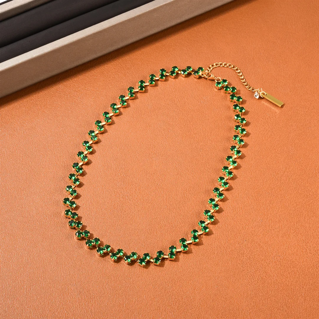 

LONDANY necklace geometric splicing emerald clavicle chain simple temperament fashionable luxury short necklace female