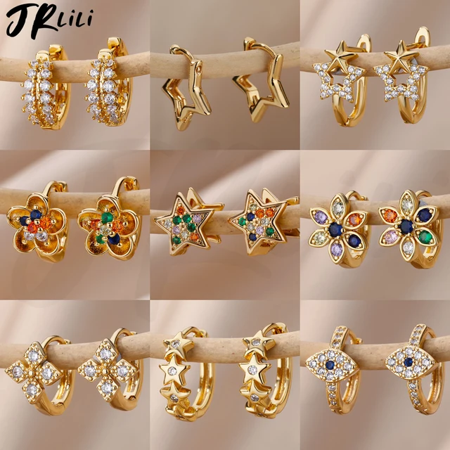 Zircon Star Pendientes Earrings for Women Girl Stainless Steel Gold Color Earring Y2k Wedding Aesthetic Jewelry aretes mujer 1