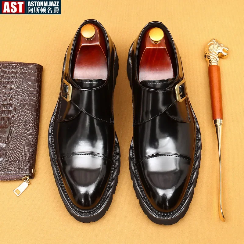 Luxury Patent Leather Mens Formal Shoes Handmade Italian Quality Fashion Buckle Genuine Leather Wedding Social Shoes Man