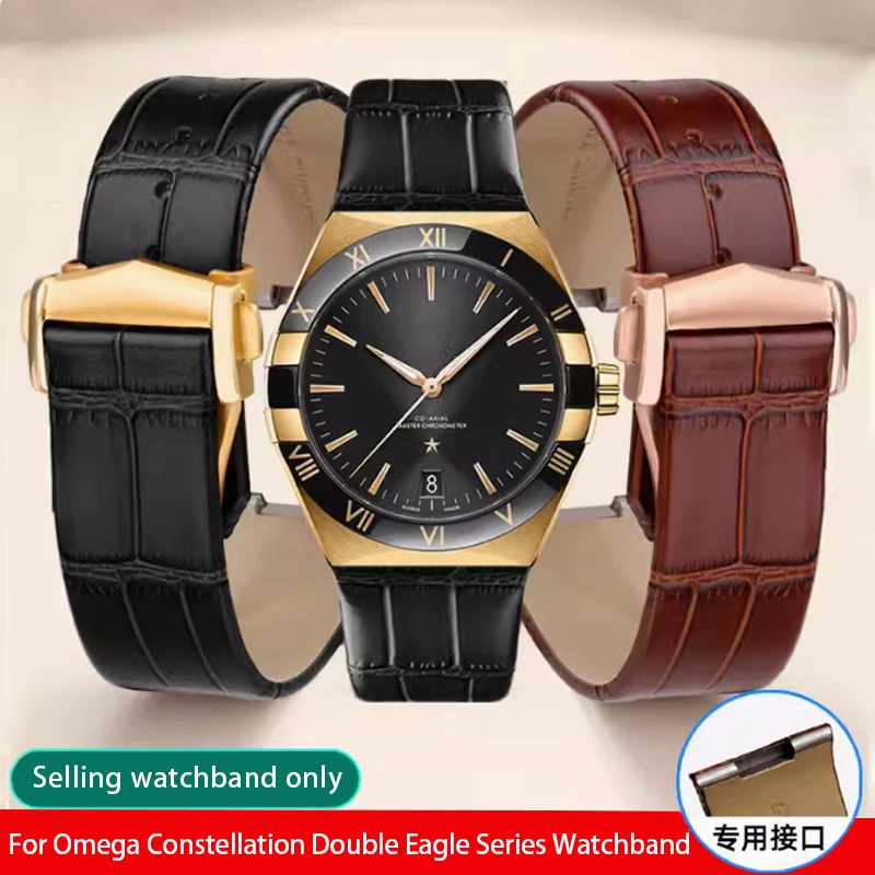 Per Omega Constellation Double Eagle Series Watchband Manhattan Fibbia Pieghevole Notch Cinturino Per Orologio In Vera Pelle 23Mm 25M