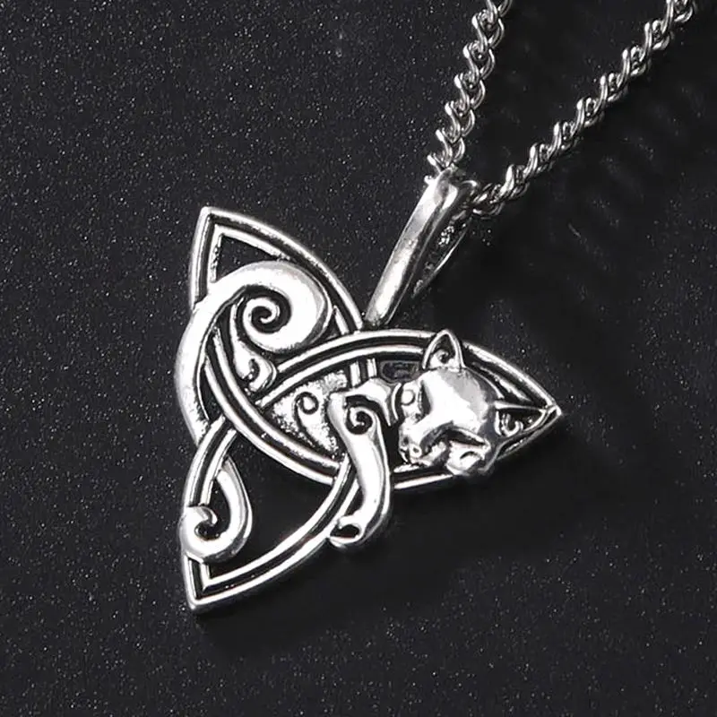 Dawapara Fuchs Triquetra Tier-Anhänger Halskette Keltischer Knoten Glücksbringer Irisches Amulett Nordische Halskette Religiöser Schmuck