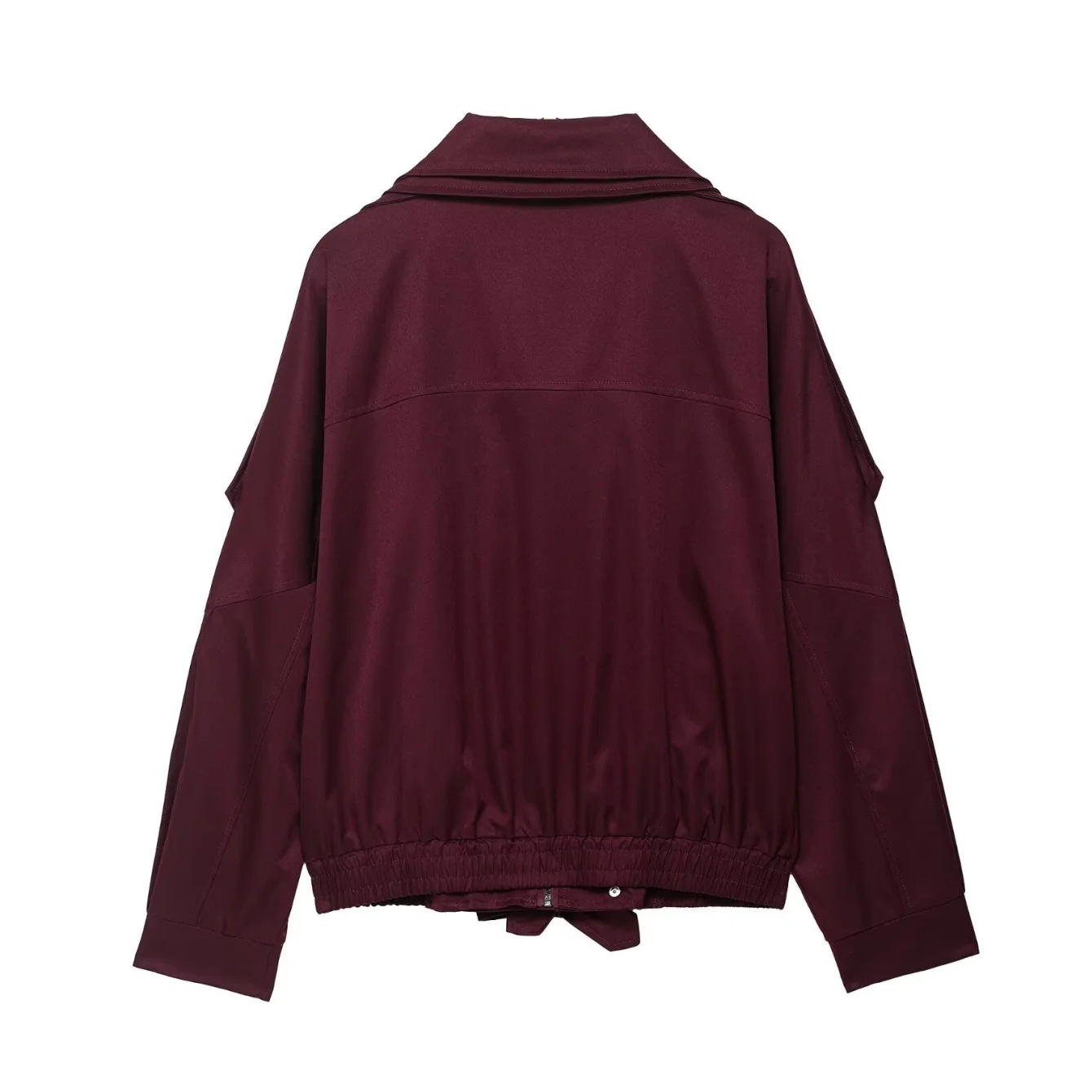 Autumn Fashion Burgundy Zipper Bomber Jackets Women Loose Stand Collar Long Sleeve Pockets Short Coats Ladies Street Outerwear