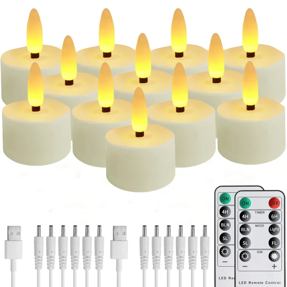 Rechargeable LED Flameless Flickering Tea Light Candles with Remote Timer
