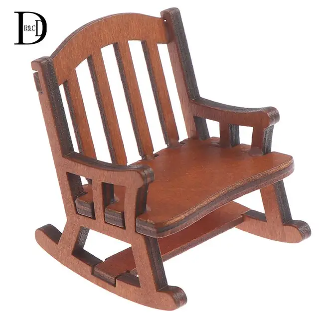 1/12 Wooden Mini Dollhouse Rocking Chair Model Toy DIY Miniature Scenery Accessory For Dolls House Accessories Decor Toys 1